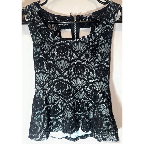 Charlotte Russe Teal & Black Club Shirt Peplum Shirt with Open Back - Picture 8 of 16